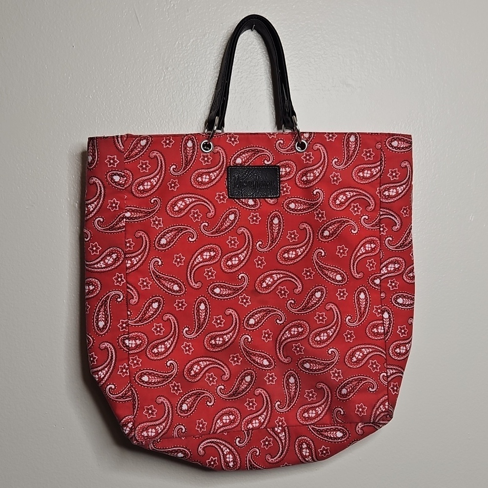 Neiman Marcus Red Paisley Lined Farmhouse Tote Bag